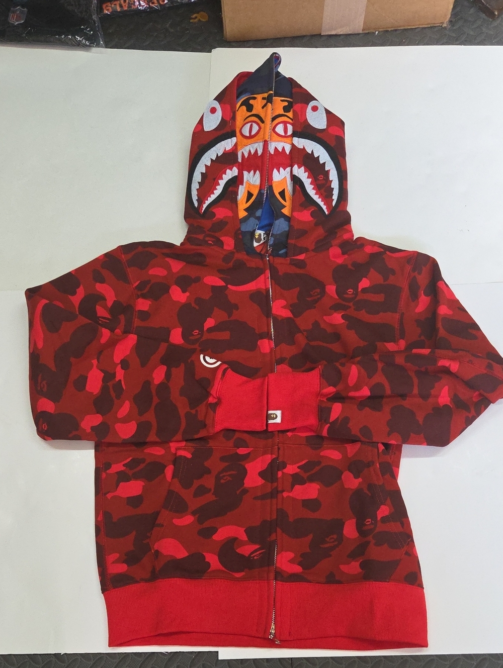 BAPE Double Tiger Shark full zip hoodie Red camo A Bathing Ape Size L NEW!